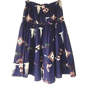 Vintage Sedona Stitchery Southwestern Skull & Feather Elastic Waist